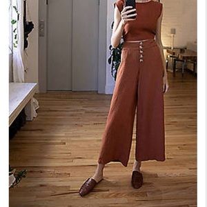 NWT lou & grey brown button front wide leg linen pants 16